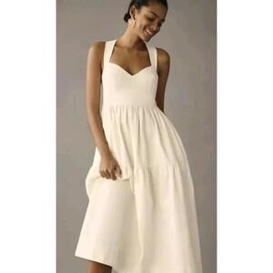 Anthropologie Forever That Girl White Denim Sweetheart Dress Med Bnwt Fault Zip
